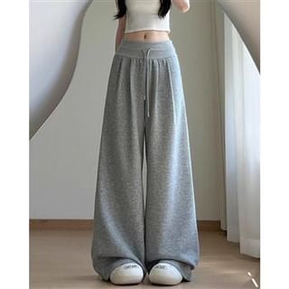 Everose-Drawstring Waist Plain Baggy Pants