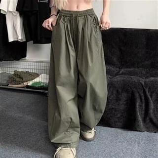 Everose-Drawstring Waist Plain Baggy Pants