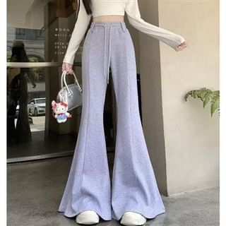 Everose-Drawstring Waist Plain Bell Bottom Sweatpants