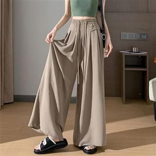 Everose-Drawstring Waist Plain Wide Leg Pants