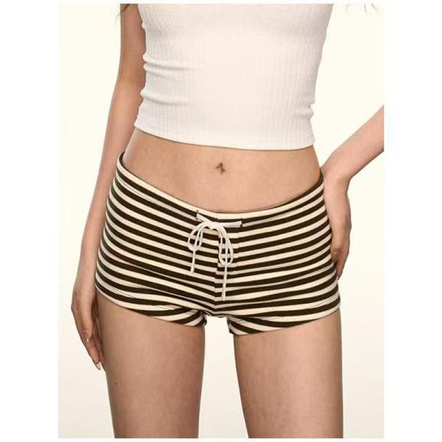 Everose-Drawstring Waist Striped Hot Pants
