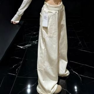Everose-Elastic Waist Plain Wide Leg Pants