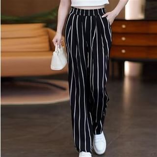 Everose-Elastic Waist Striped Loose Fit Pants