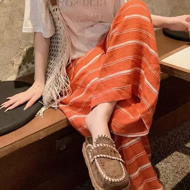 Everose-Elastic Waist Striped Wide Leg Pants