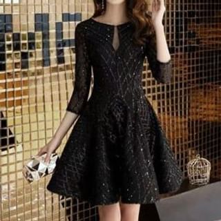 Everose-Elbow-Sleeve Sequined Mini A-Line Dress