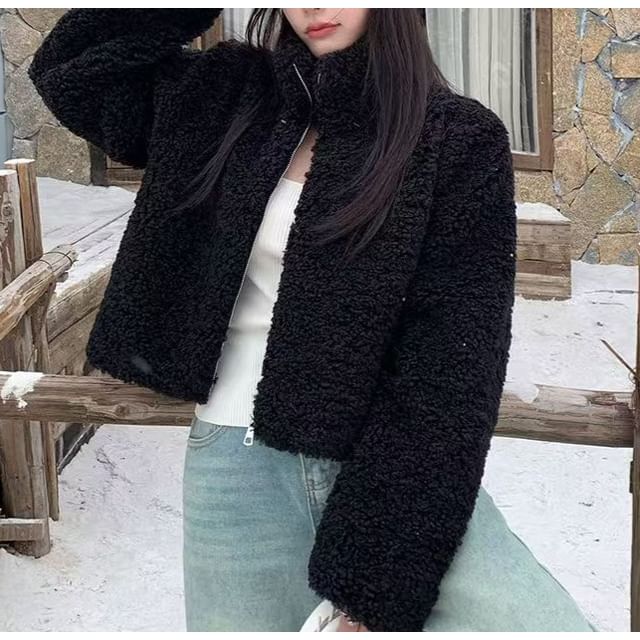 Everose-Faux Shearling Zip Jacket