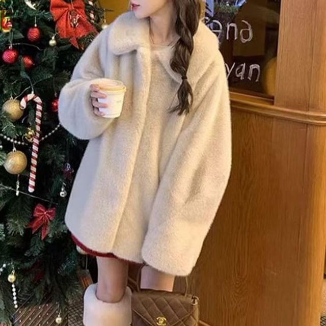 Everose-Faux Suede Collared Coat