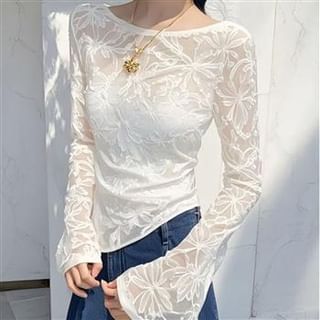 Everose-Flare-Sleeve Lace Crop Top