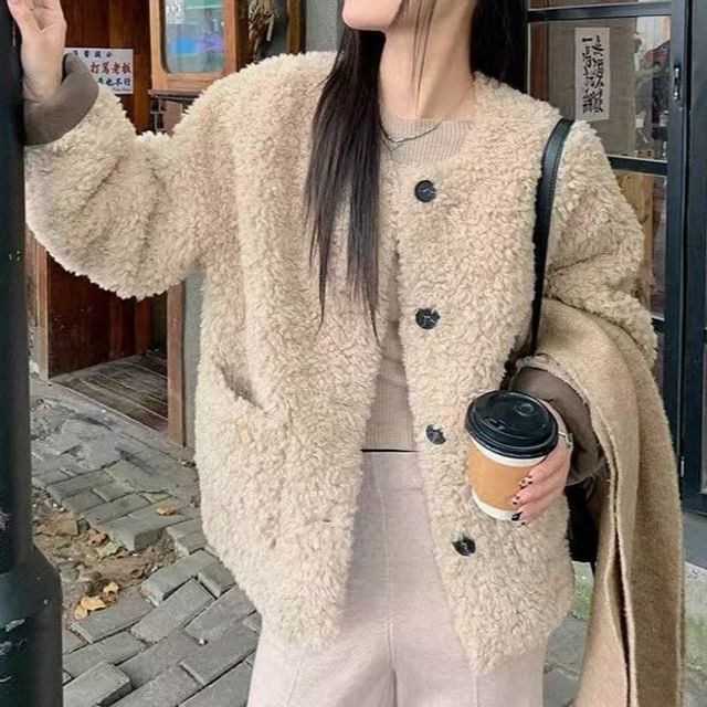 Everose-Fleece Button-Up Jacket