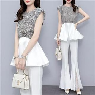 Everose-High Rise Lace Panel Bell Bottom Slacks
