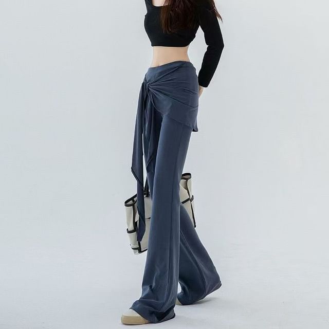 Everose-High Rise Plain Inset Skirt Bootcut Pants