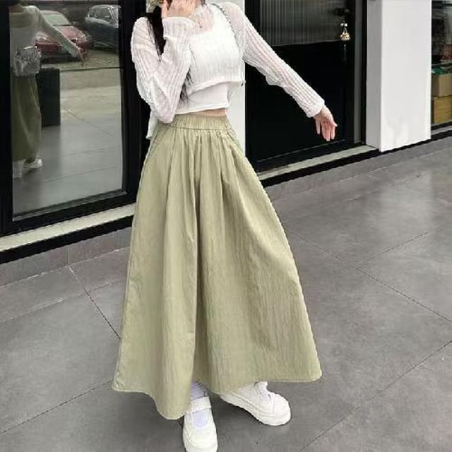 Everose-High Rise Plain Midi A-Line Skirt