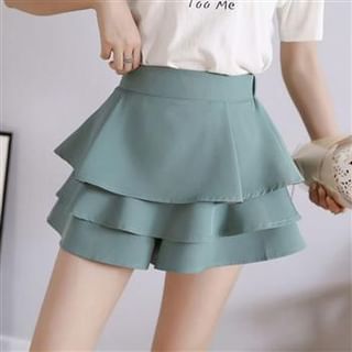 Everose-High Rise Plain Mini A-Line Layered Skirt