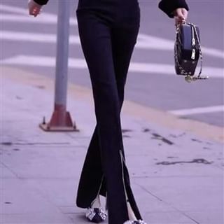 Everose-High Rise Plain Slit Flared Pants
