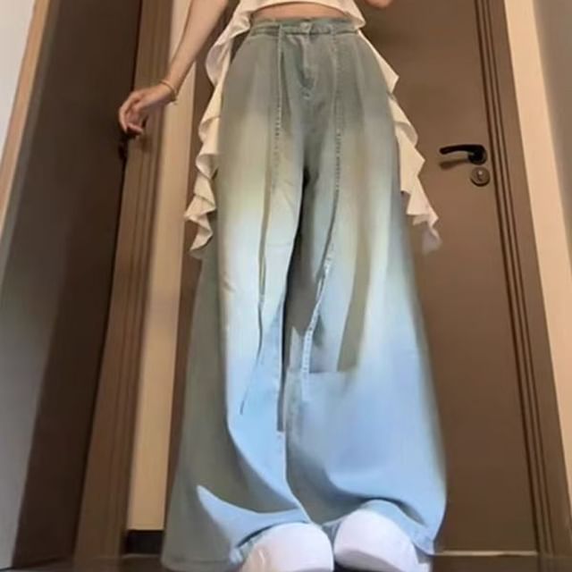 Everose-High Rise Washed Wide Leg Jeans
