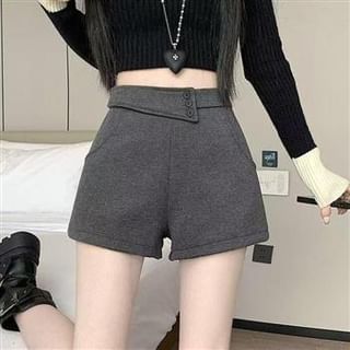 Everose-High Waist Asymmetrical Button Fly Dress Shorts