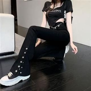 Everose-High Waist Button-Up Flared Jeans