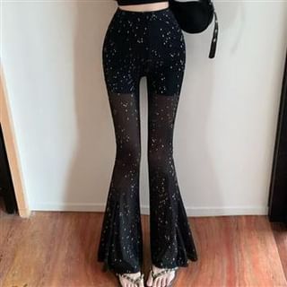Everose-High Waist Glitter Mesh Bell Bottom Pants