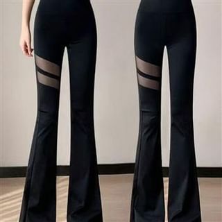 Everose-High Waist Mesh Panel Boocut Pants