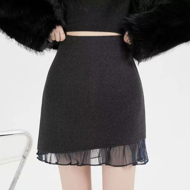 Everose-High Waist Overlay Plain Mini Skort