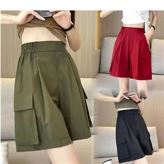 Everose-High Waist Plain Cargo Shorts