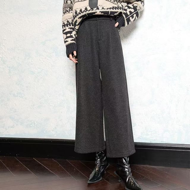 Everose-High Waist Plain Cropped Wide Leg Pants