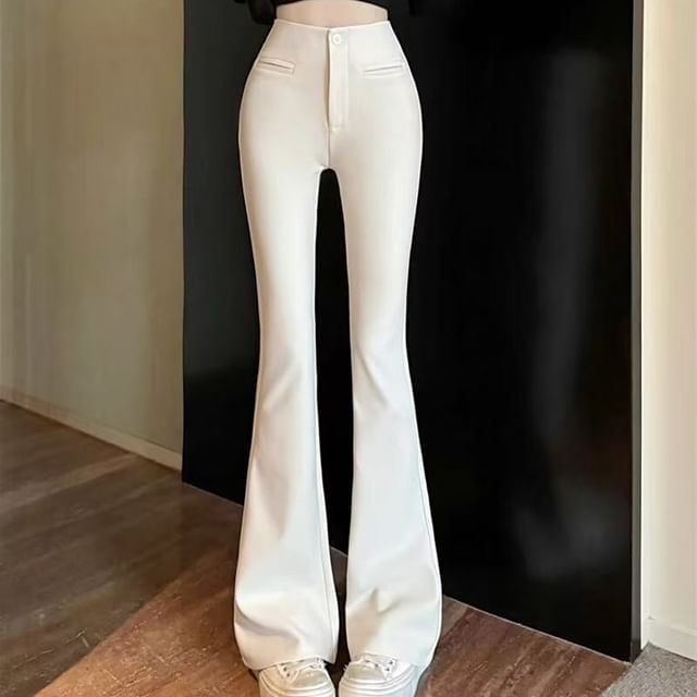 Everose-High Waist Plain Flared Dress Pants