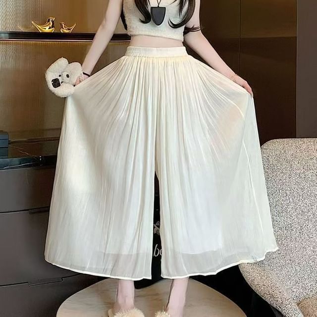 Everose-High Waist Plain Mesh Culottes
