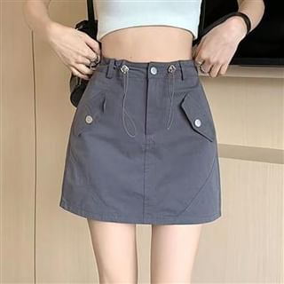 Everose-High Waist Plain Mini A-Line Cargo Skirt