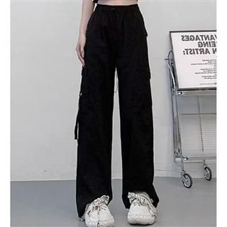Everose-High Waist Plain Wide Leg Cargo Pants