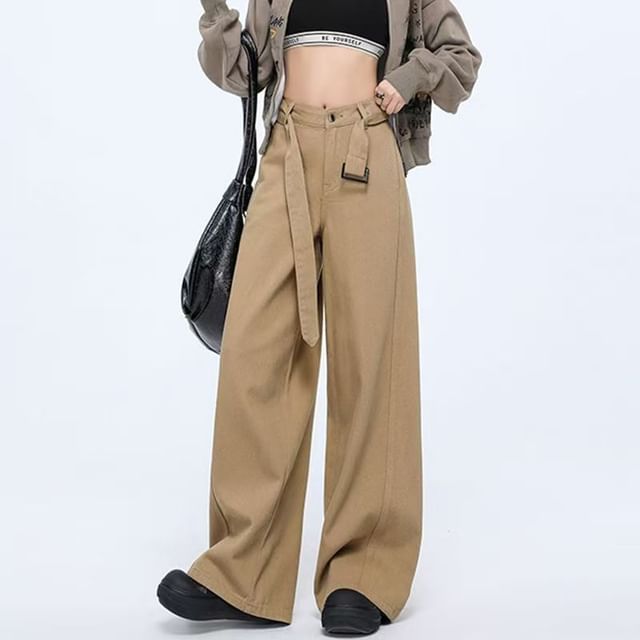 Everose-High Waist Plain Wide Leg Jeans