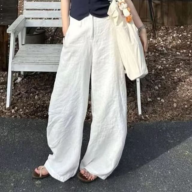 Everose-High Waist Plain Wide Leg Pants