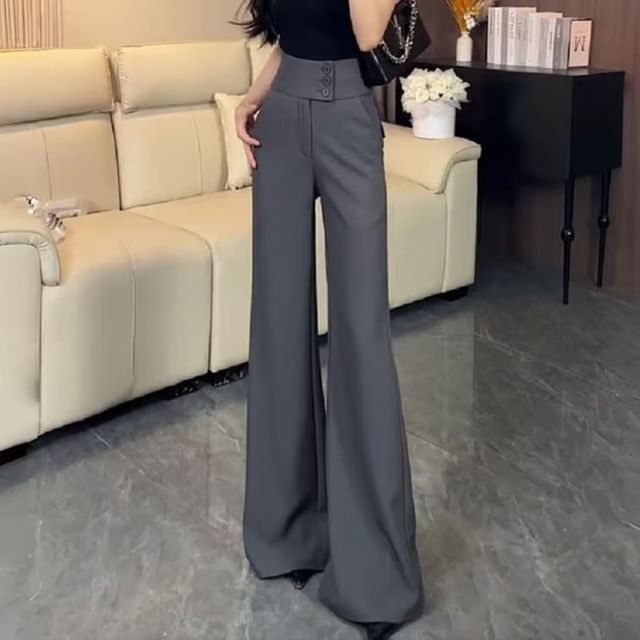 Everose-High Waist Plain Wide Leg Pants