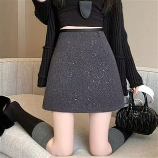 Everose-High Waist Sequin Mini A-Line Skirt