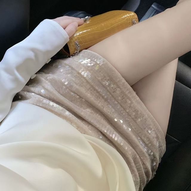 Everose-High Waist Sequin Mini Pencil Skirt