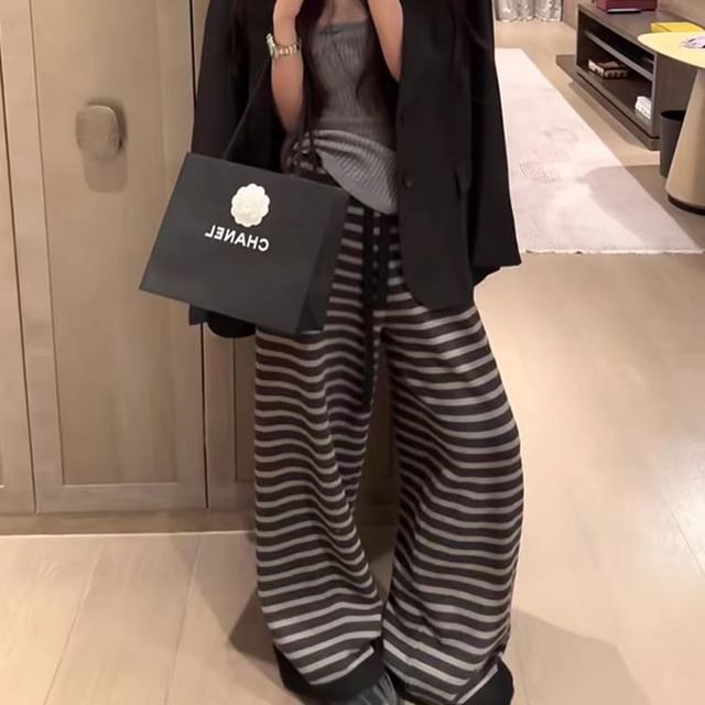 Everose-High Waist Striped Baggy Pants