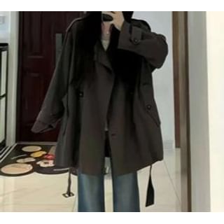Everose-Lapel Collar Plain Double-Breasted Trench Jacket