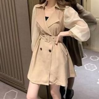 Everose-Lapel Collar Two Tone Double-Breasted Trench Coat