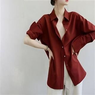 Everose-Long-Sleeve Button-Up Plain Shirt