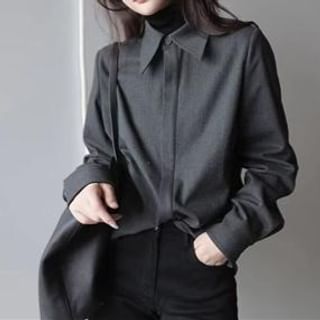 Everose-Long-Sleeve Collared Plain Button Up Shirt