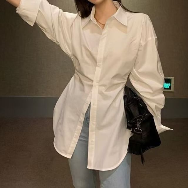 Everose-Long-Sleeve Collared Plain Button Up Shirt