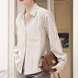 Everose-Long-Sleeve Collared Striped Button Up Shirt