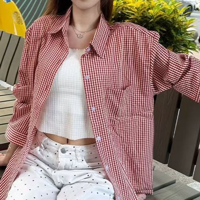 Everose-Long-Sleeve Gingham Button-Up Shirt