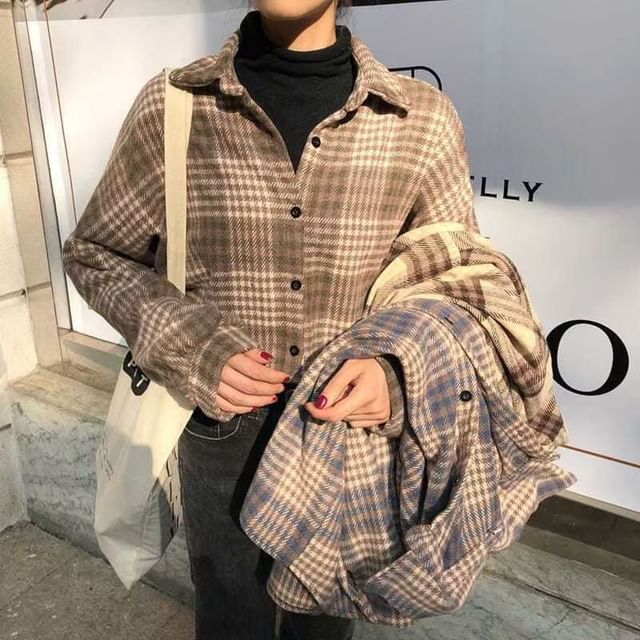 Everose-Long-Sleeve Plaid Button-Up Shirt