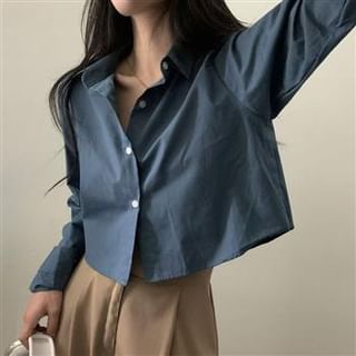 Everose-Long-Sleeve Plain Crop Shirt