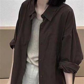 Everose-Long-Sleeve Plain Oversized Shirt