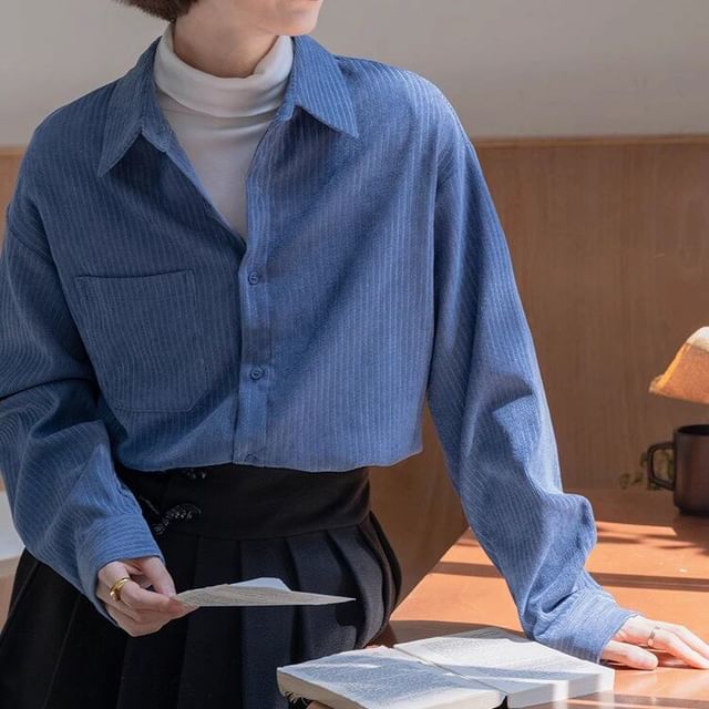 Everose-Long-Sleeve Striped Button-Up Shirt