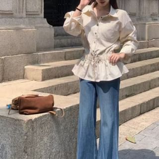 Everose-Long-Sleeve Striped Peplum Shirt