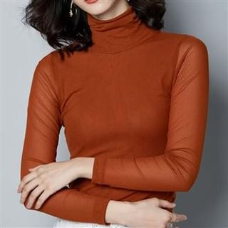 Everose-Long-Sleeve Turtleneck Plain T-Shirt