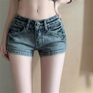 Everose-Low Rise Washed Denim Shorts